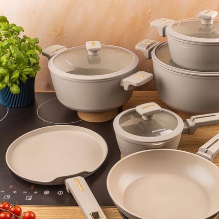 Klausberg KB-7967 Set de casseroles et poêles | 12 pièces | Revêtement antiadhésif | Compatible induction | Beige