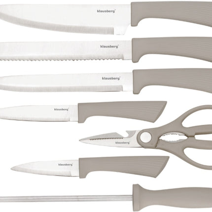 Klausberg KB-7984 Ensemble de 8 couteaux - Bloc de couteaux en bois d'acacia - Acier inoxydable avec fusil à aiguiser inclus - Couteau à pain - Couteau de chef - Couteau à découper -