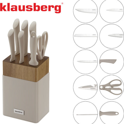 Klausberg KB-7984 Ensemble de 8 couteaux - Bloc de couteaux en bois d'acacia - Acier inoxydable avec fusil à aiguiser inclus - Couteau à pain - Couteau de chef - Couteau à découper -