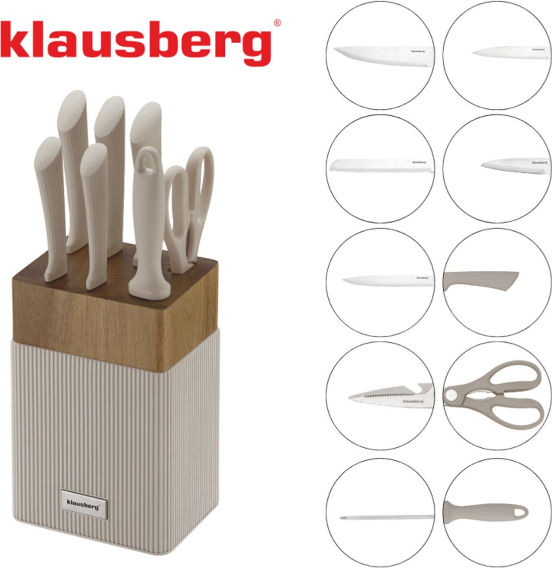 Klausberg KB-7984 8-teiliges Messerset - Messerblock aus Akazienholz - Edelstahl inklusive Wetzstahl - Brotmesser - Kochmesser - Fleischmesser