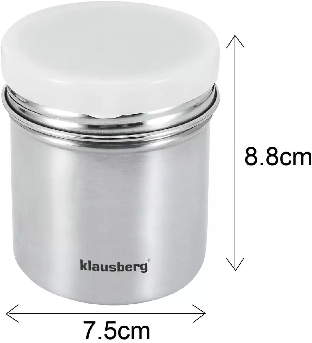 Klausberg KB7645 - Puderzuckerstreuer aus Edelstahl - Mit feinem Sieb und luftdichtem ABS-Deckel - 260 ml - Ideal für Puderzucker, Kakao und mehr