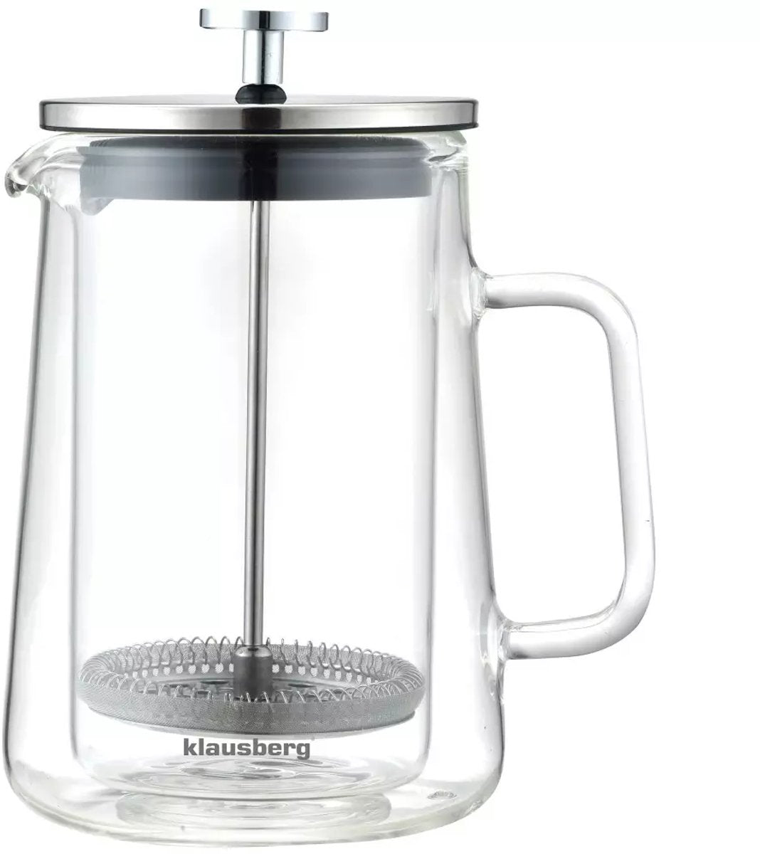 Klausberg KB7685 - Kolben-Kaffee- und Teebereiter - 0,60 Liter - Doppelwandiges Glas - Edelstahl und Borosilikatglas - Geeignet für Kaffee, Tee und Kräuter