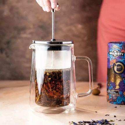 Klausberg KB7685 - Cafetière et Théière à Piston - 0,60 Litre - Double Paroi en Verre - Acier Inoxydable et Verre Borosilicate - Convient pour le Café, le Thé et les Infusions