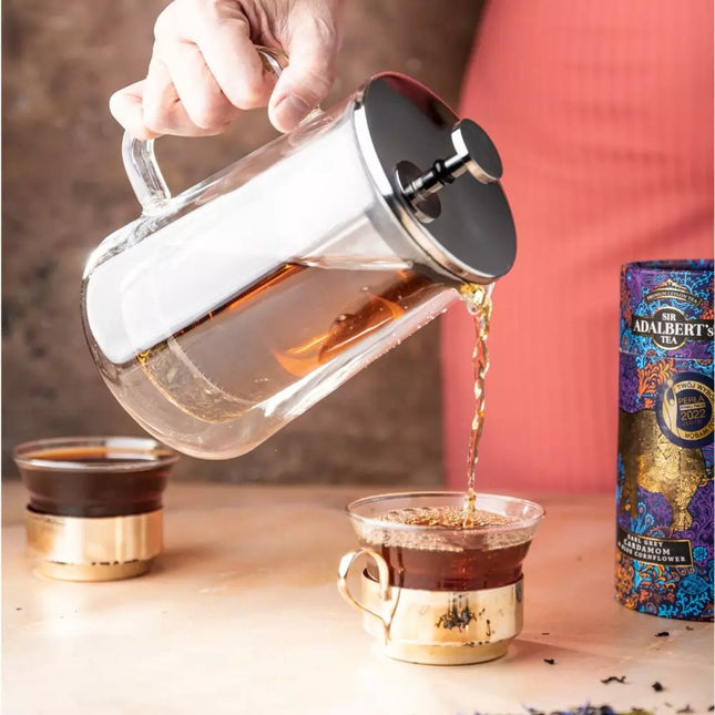 Klausberg KB7685 - Cafetière et Théière à Piston - 0,60 Litre - Double Paroi en Verre - Acier Inoxydable et Verre Borosilicate - Convient pour le Café, le Thé et les Infusions