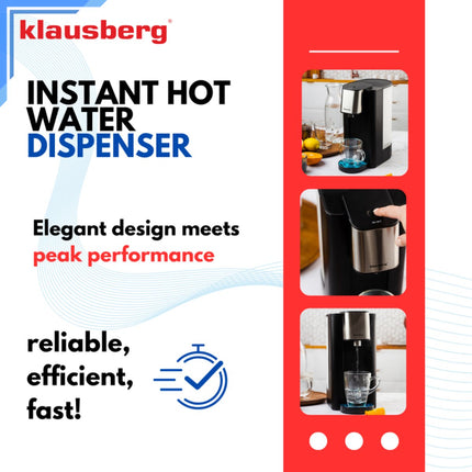 Klausberg KB7877 Distributeur d'eau chaude – 2,5 litres – Noir & Acier inoxydable – 2600W – Eau bouillante instantanée en 5 secondes - Distributeur d'eau chaude - Bouilloire -