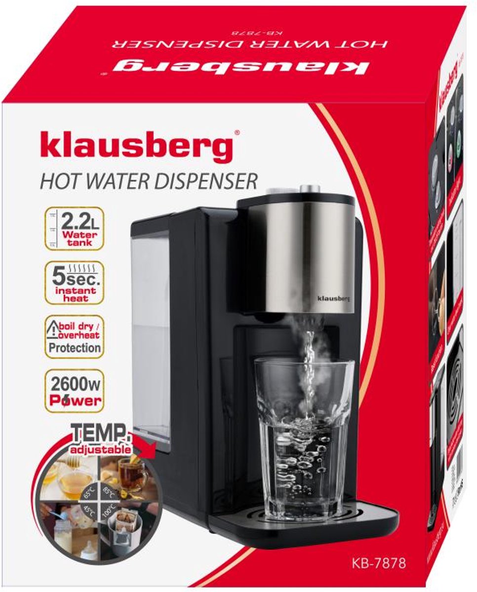 Klausberg KB7878 heetwaterdispenser – 2,2 liter tank, 4 temperaturen, 2600 W – foto 7
