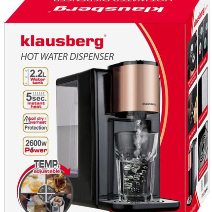Klausberg KB7879 Distributeur d'eau chaude – 2,2 Litres – Contrôle de la température (45-100°C) – Noir & Rose Gold – 2600W - Distributeur d'eau chaude