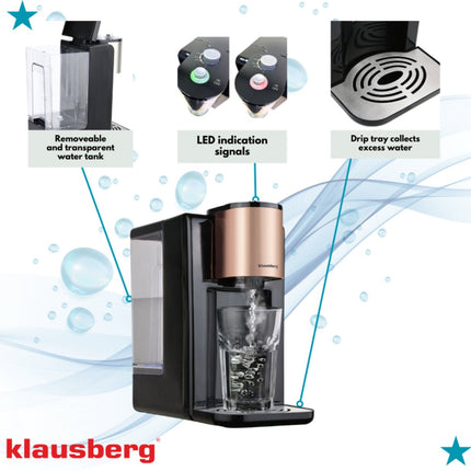 Klausberg KB7879 Distributeur d'eau chaude – 2,2 Litres – Contrôle de la température (45-100°C) – Noir & Rose Gold – 2600W - Distributeur d'eau chaude