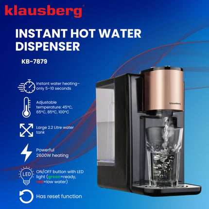 Klausberg KB7879 Distributeur d'eau chaude – 2,2 Litres – Contrôle de la température (45-100°C) – Noir & Rose Gold – 2600W - Distributeur d'eau chaude