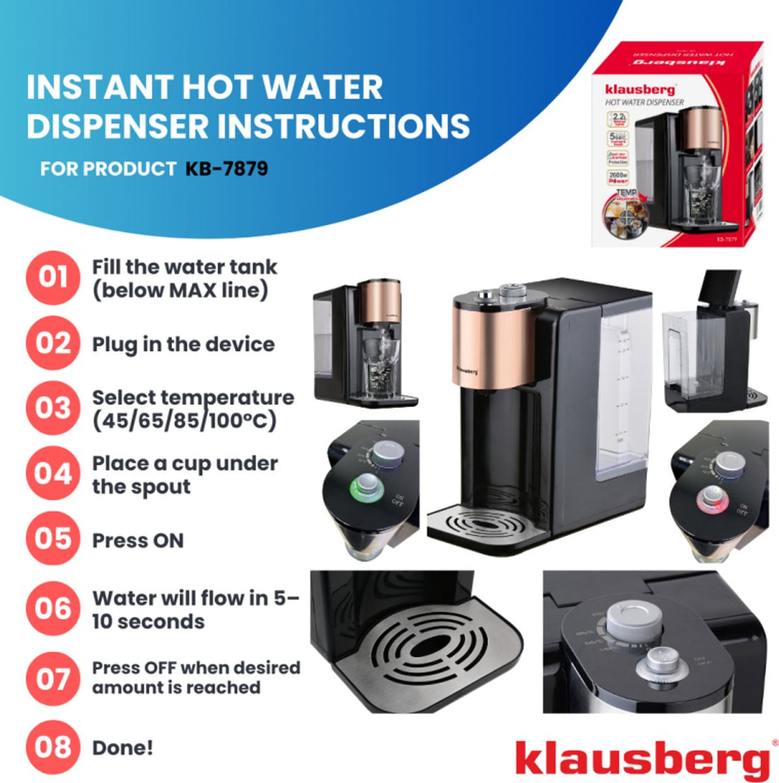 Klausberg KB7879 heetwaterdispenser – waterdispenser voor thuis, 2,2 liter – foto 3