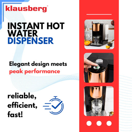 Klausberg KB7879 Distributeur d'eau chaude – 2,2 Litres – Contrôle de la température (45-100°C) – Noir & Rose Gold – 2600W - Distributeur d'eau chaude