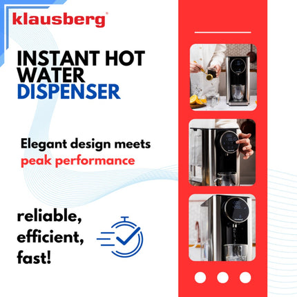 Klausberg KB7880 Distributeur d'eau chaude – 2,7 litres – Commande tactile LED – Contrôle de la température et du volume – 2600W - Distributeur d'eau chaude
