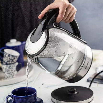 Klausberg KB7886 Bouilloire Électrique - 1.7L, 1800W, Verre Borosilicate & Acier Inoxydable 304, Éclairage LED, Base Rotative à 360°