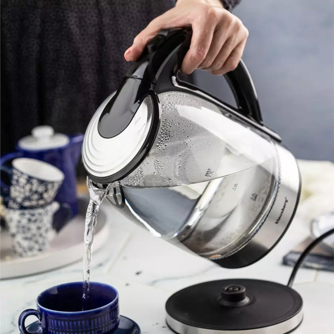 Klausberg KB7886 Elektrische Waterkoker - 1,7 L, 1800W, Borosilicaatglas & RVS 304, LED Verlichting, 360° Draaibare Basis