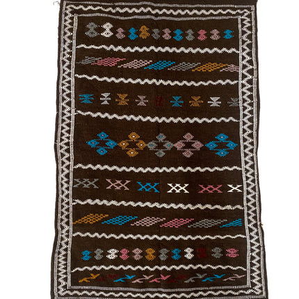 Tapis kilim marocain marron foncé 150 x 100 cm