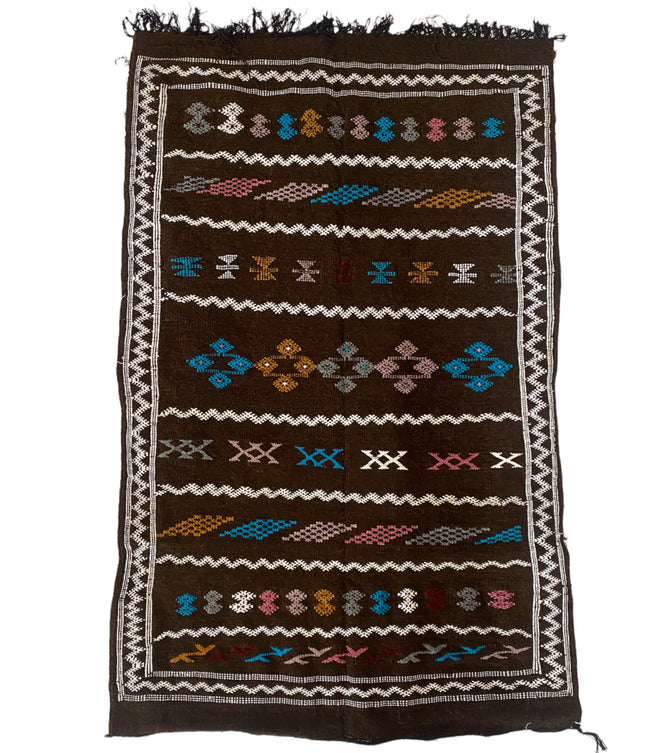 Tapis kilim marocain marron foncé 150 x 100 cm
