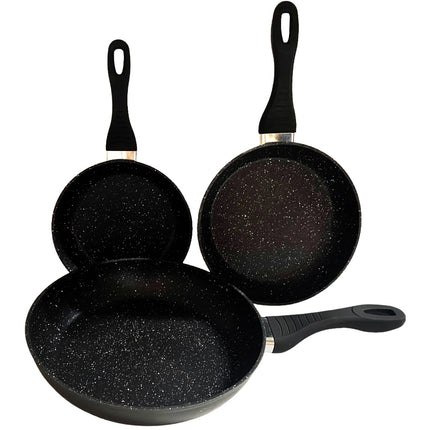 Aluminium trempé forgé - Set de 3 poêles à frire à induction - Revêtement antiadhésif Hard Marble - Ø 20, 24 & 28 cm - Poêle à rôtir - SANS PFOA-NICKEL