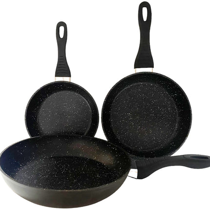 Aluminium trempé forgé - Set de 3 poêles à frire à induction - Revêtement antiadhésif Hard Marble - Ø 20, 24 & 28 cm - Poêle à rôtir - SANS PFOA-NICKEL