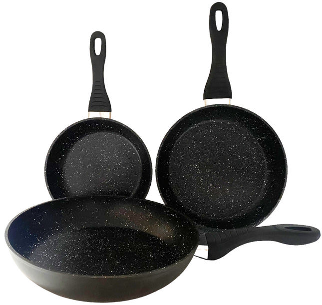 Aluminium trempé forgé - Set de 3 poêles à frire à induction - Revêtement antiadhésif Hard Marble - Ø 20, 24 & 28 cm - Poêle à rôtir - SANS PFOA-NICKEL