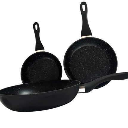 Aluminium trempé forgé - Set de 3 poêles à frire à induction - Revêtement antiadhésif Hard Marble - Ø 20, 24 & 28 cm - Poêle à rôtir - SANS PFOA-NICKEL