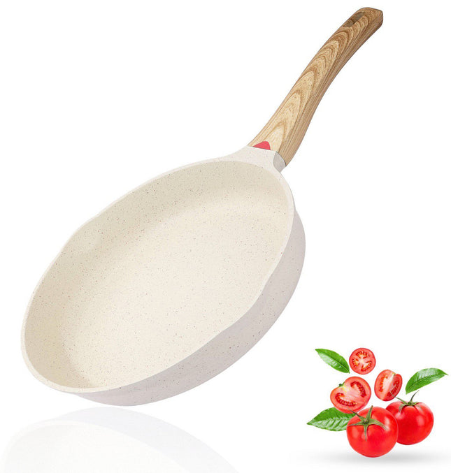 Poêle à frire - wok - sauteuse à induction avec revêtement antiadhésif résistant aux rayures - Ivoire - Sans PFOA