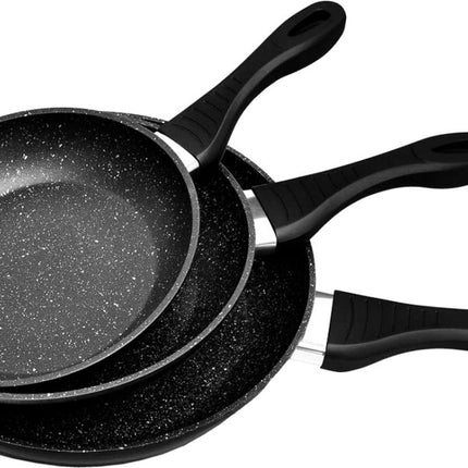 Aluminium trempé forgé - Set de 3 poêles à frire à induction - Revêtement antiadhésif Hard Marble - Ø 20, 24 & 28 cm - Poêle à rôtir - SANS PFOA-NICKEL
