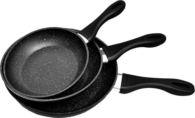 Aluminium trempé forgé - Set de 3 poêles à frire à induction - Revêtement antiadhésif Hard Marble - Ø 20, 24 & 28 cm - Poêle à rôtir - SANS PFOA-NICKEL