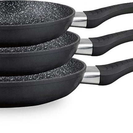 Aluminium trempé forgé - Set de 3 poêles à frire à induction - Revêtement antiadhésif Hard Marble - Ø 20, 24 & 28 cm - Poêle à rôtir - SANS PFOA-NICKEL