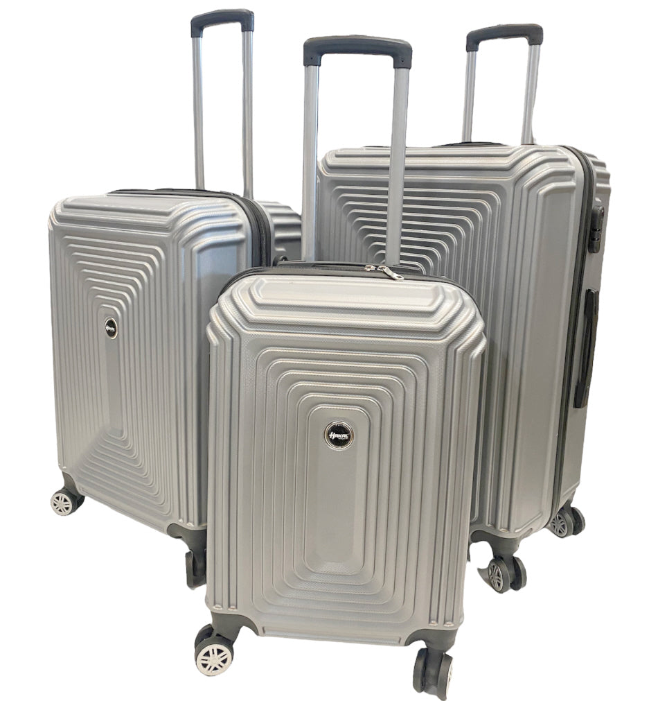 3-delige kofferset hardcase met TSA-slot – zilver, maten S, M en L