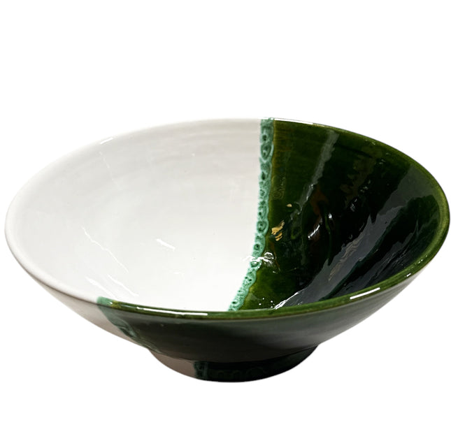 Bol marocain en céramique vernissée verte - 15 cm - vert-blanc