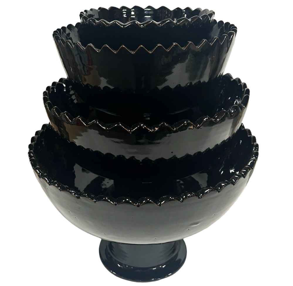 Marokkaanse aardewerk kom op voet Shining black – zigzag, Ø 15 tot 30 cm – foto 8