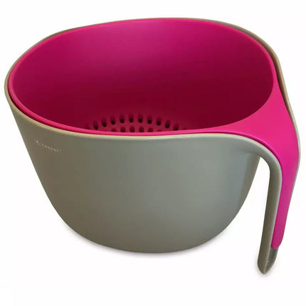 Ensemble de Saladier et Passoire - 4 Litres, Gris et Rose, Plastique de Haute Qualité - Ustensiles de Cuisine Robustes et Pratiques