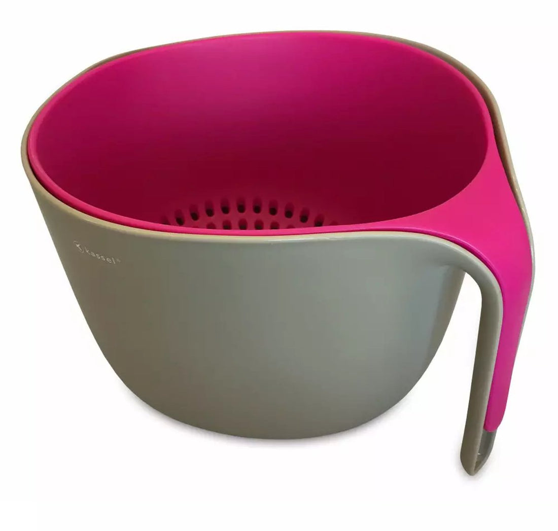Mixing Bowl and Colander Set - 4 Liters, Gray and Pink, High-Quality Plastic - Sturdy and Practical Kitchen Utensils