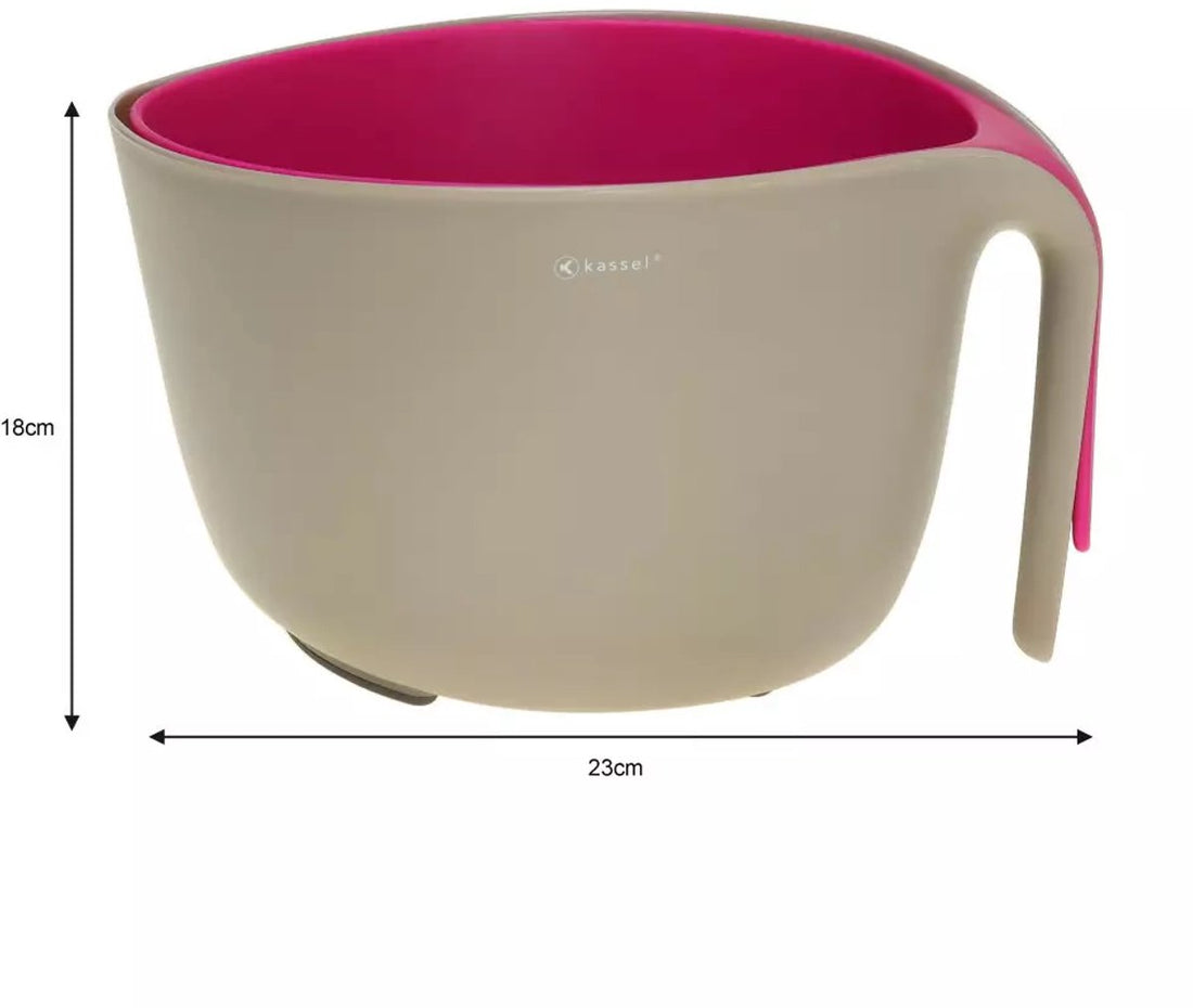 Mixing Bowl and Colander Set - 4 Liters, Gray and Pink, High-Quality Plastic - Sturdy and Practical Kitchen Utensils