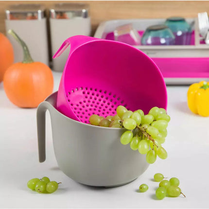 Ensemble de Saladier et Passoire - 4 Litres, Gris et Rose, Plastique de Haute Qualité - Ustensiles de Cuisine Robustes et Pratiques