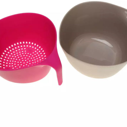 Ensemble de Saladier et Passoire - 4 Litres, Gris et Rose, Plastique de Haute Qualité - Ustensiles de Cuisine Robustes et Pratiques