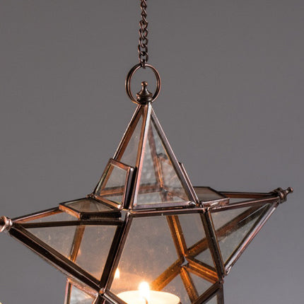 Lanterne suspendue étoile en verre recyclé transparent