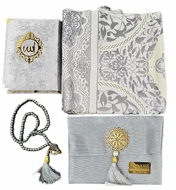 Koran geschenkset van fluweel – islamitisch cadeau met gebedskleed en tasbih – foto 2