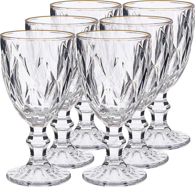 6x - verres à pied en cristal - contour doré - 254 ml