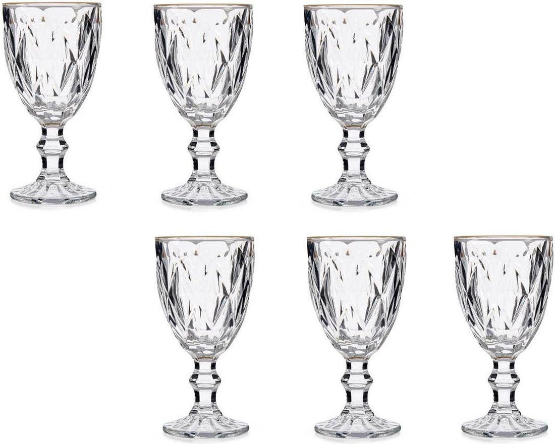 6x - crystal-look stemmed glasses - gold rim - 254 ml