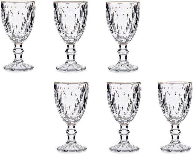 6x - verres à pied en cristal - contour doré - 254 ml