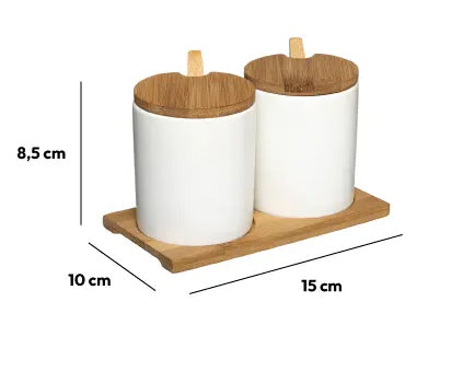 Pots à sucre - Pots à épices avec cuillère - avec couvercle et support en bambou