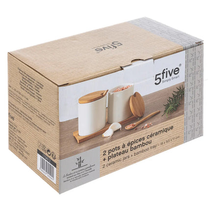 Pots à sucre - Pots à épices avec cuillère - avec couvercle et support en bambou