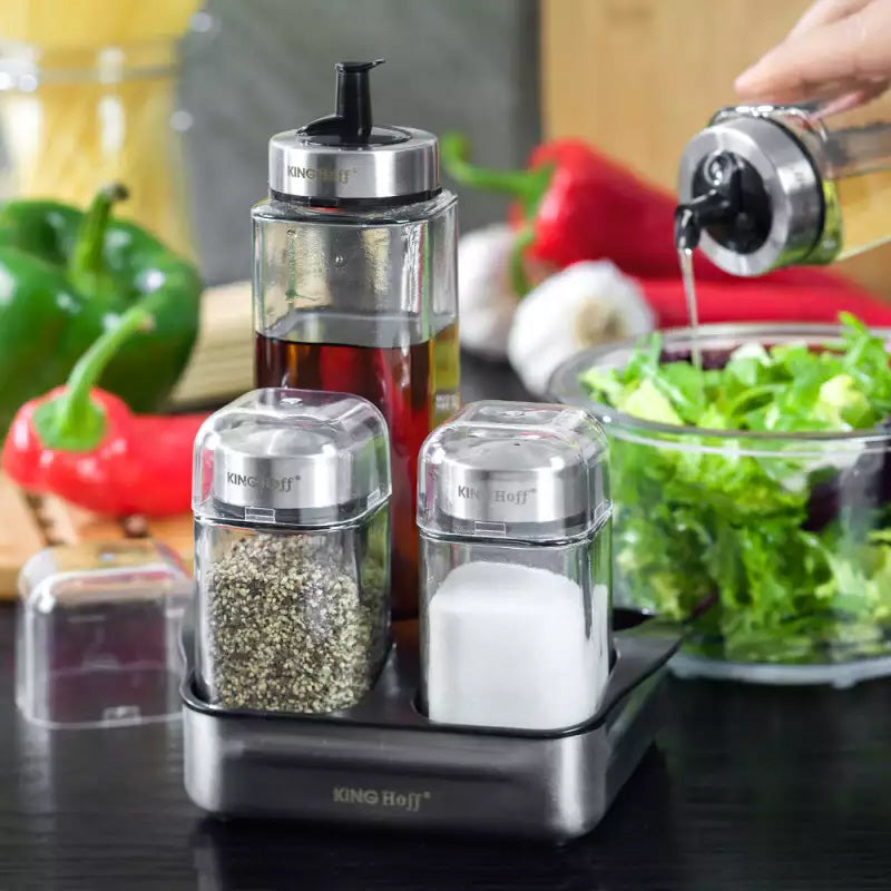 5-Piece Spice Set for Salt, Pepper, Oil and Vinegar with Stand.