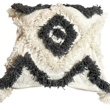 Housse de Coussin Carré Marocain avec Pompons blanc-gris 44 x 44 cm