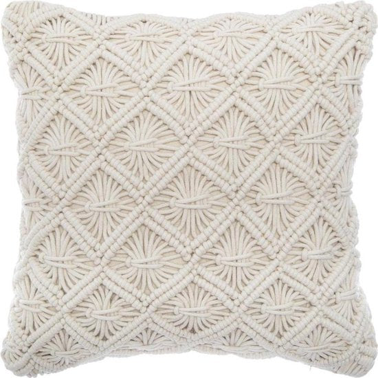 Coussin macramé avec franges 40x40cm beige
