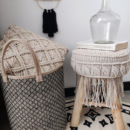 Coussin macramé avec franges 40x40cm beige