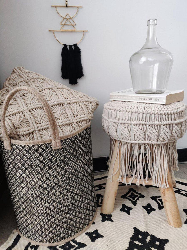 Coussin macramé avec franges 40x40cm beige