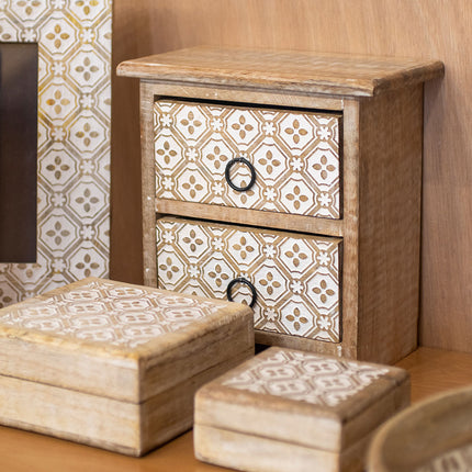Commode à 2 tiroirs décorés 20x21 cm
