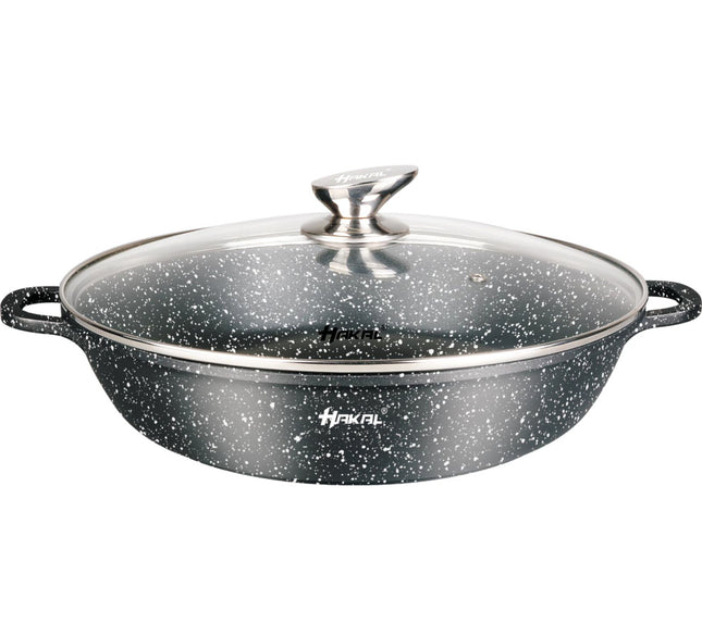 Casserole basse en marbre avec couvercle - points noirs